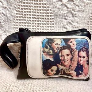 Elvis Presley & Girls Canvas Clutch w Wrist Strap Black Vegan Leather  By Bikini